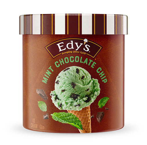 Carton of Edy's mint chocolate chip ice cream