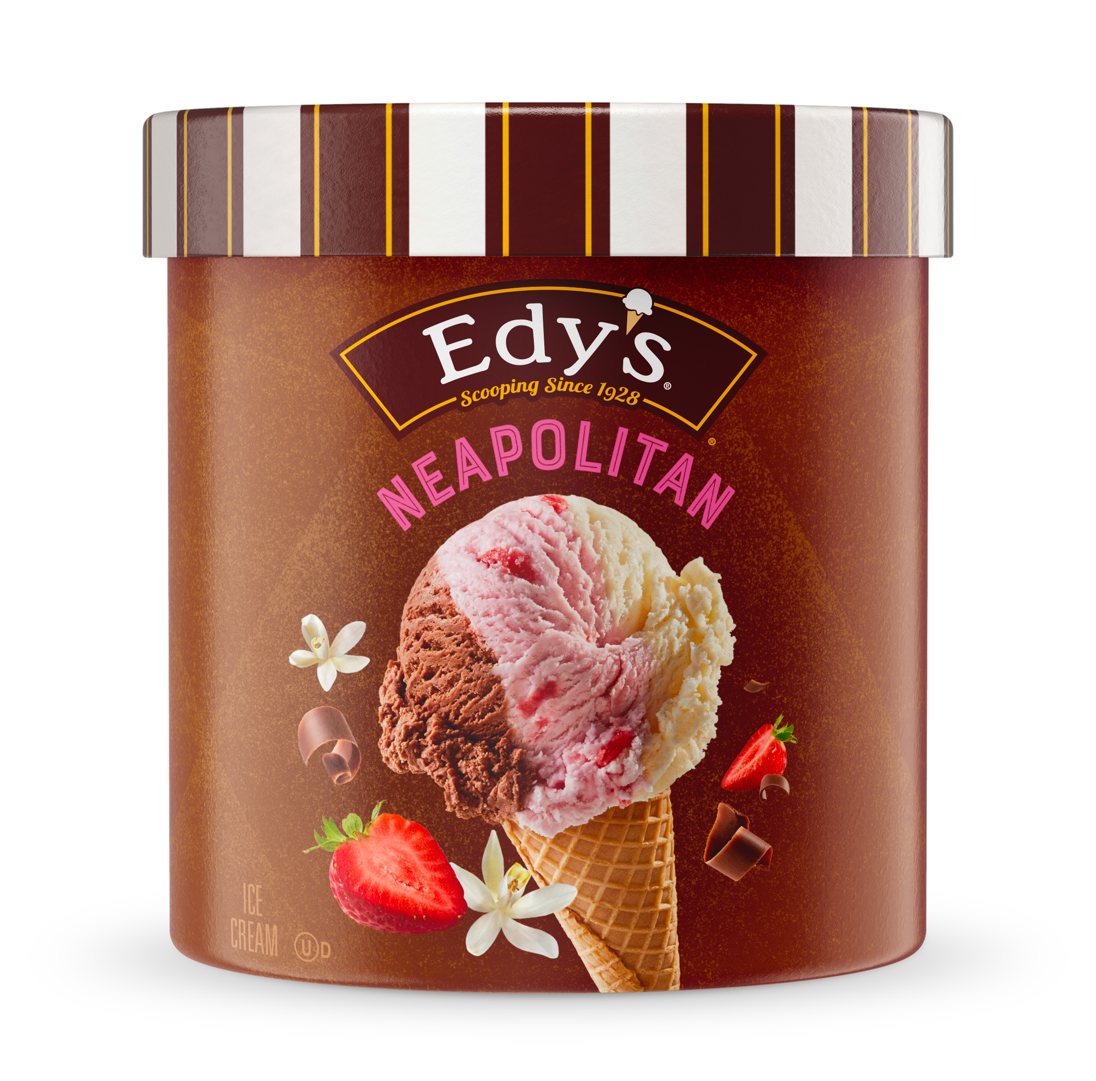 Carton of Edy's Neapolitan ice cream