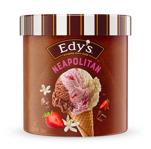 Carton of Edy's Neapolitan ice cream