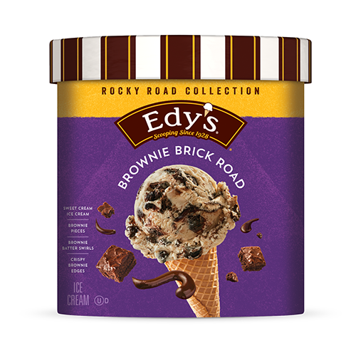 Carton of Edy's brownie brick road ice cream