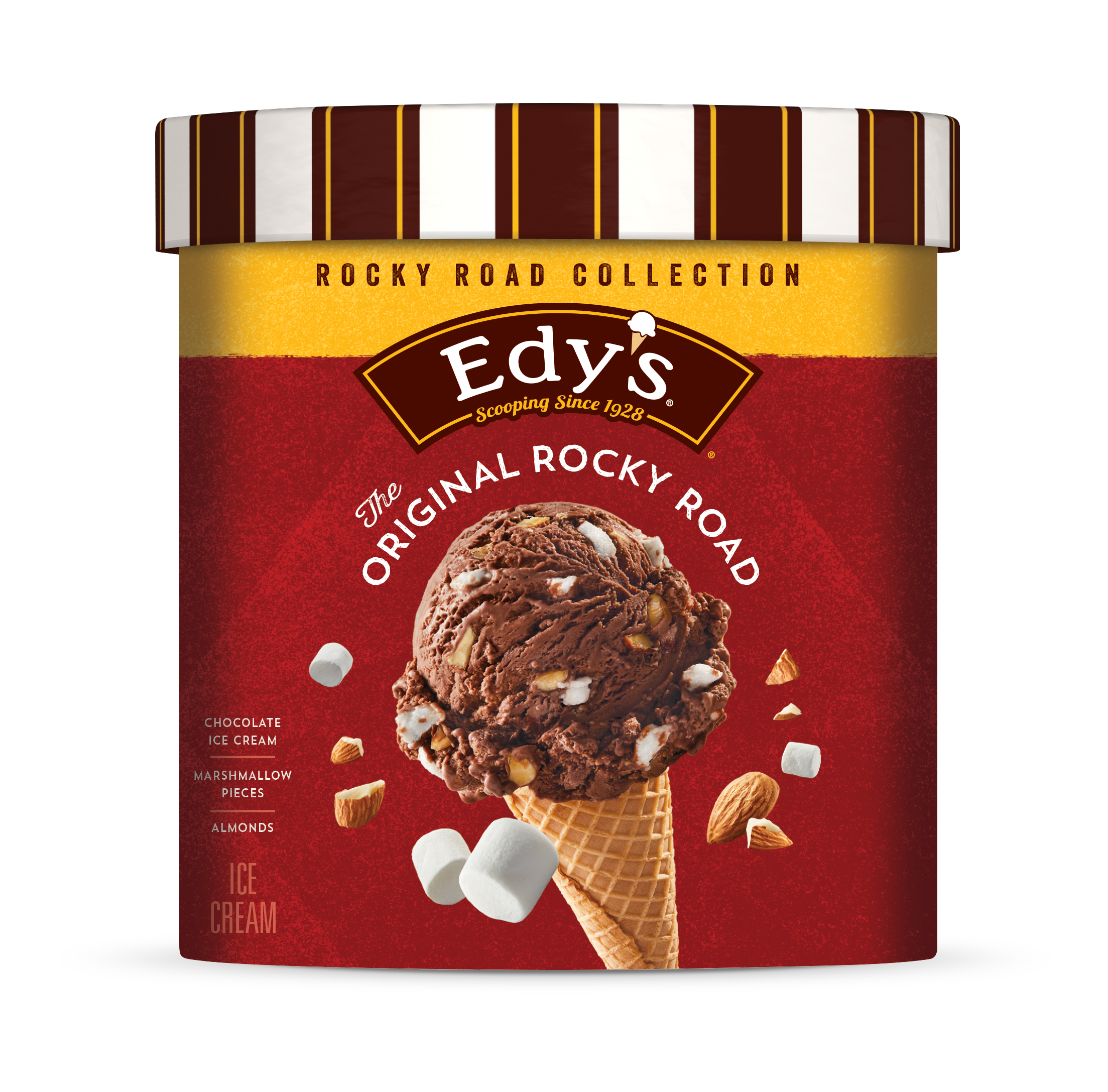 Carton of Edy's original rocky road ice cream