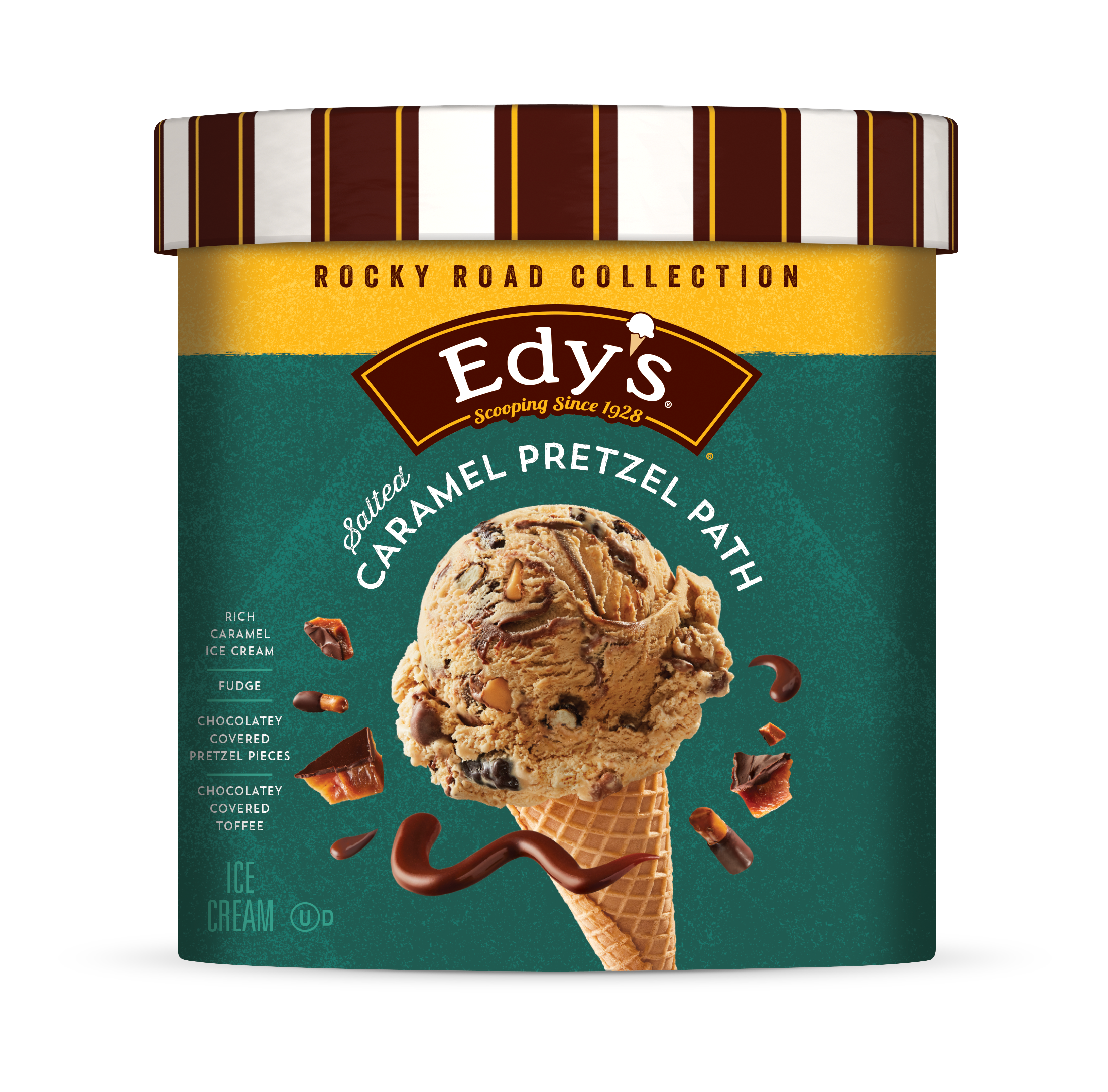 Carton of Edy's salted caramel pretzel path ice cream