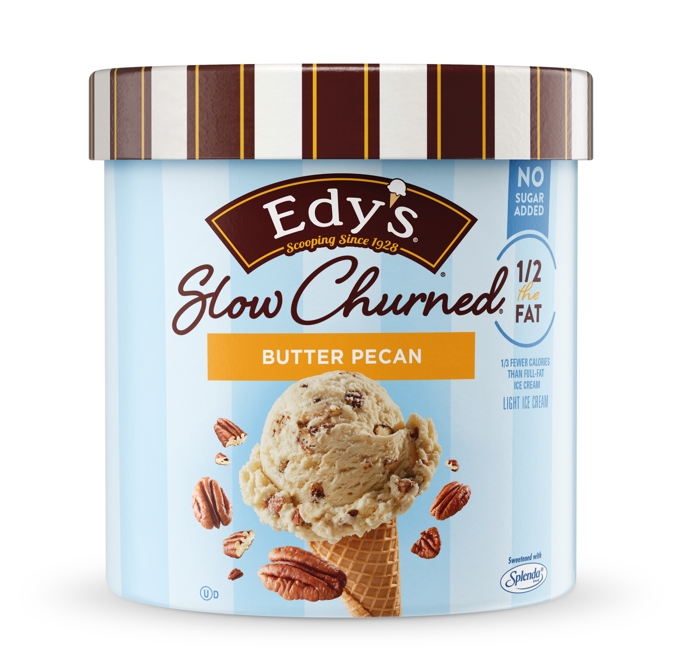 Carton of Edy's slow-churned Butter Pecan ice cream