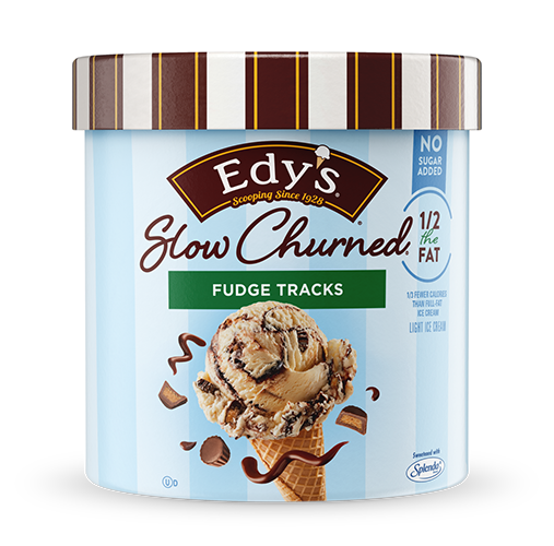 Carton of Edy's slow-churned fudge tracks ice cram