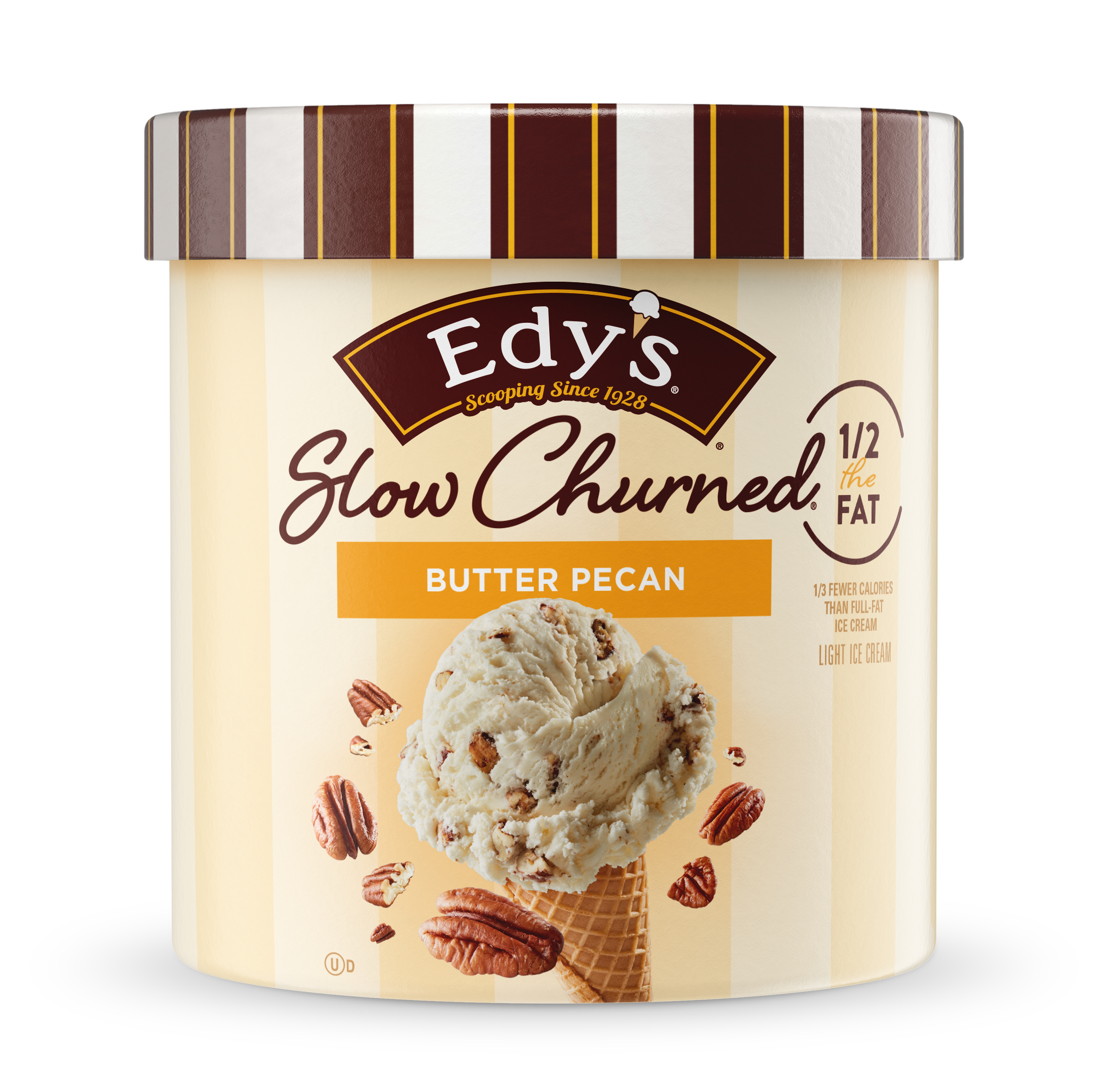 Carton of Edy's slow-churned Butter Pecan ice cream
