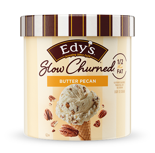 Carton of Edy's slow-churned Butter Pecan ice cream