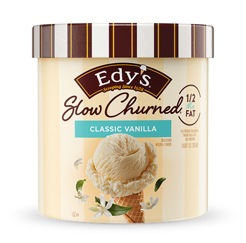 Carton of Edy's slow-churned Classic Vanilla ice cream