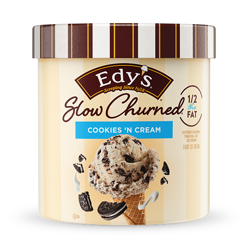Carton of Edy's slow-churned Cookies 'n Cream ice cream