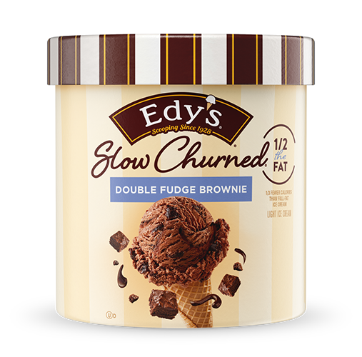 Carton of Edy's slow-churned double fudge brownie ice cream