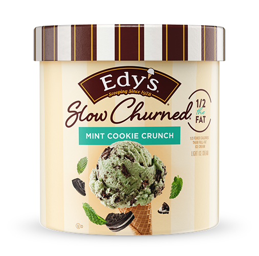 Carton of Edy's slow-churned Mint Cookie Crunch ice cream