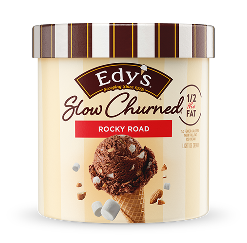 Carton of Edy's slow-churned Rocky Road ice cream