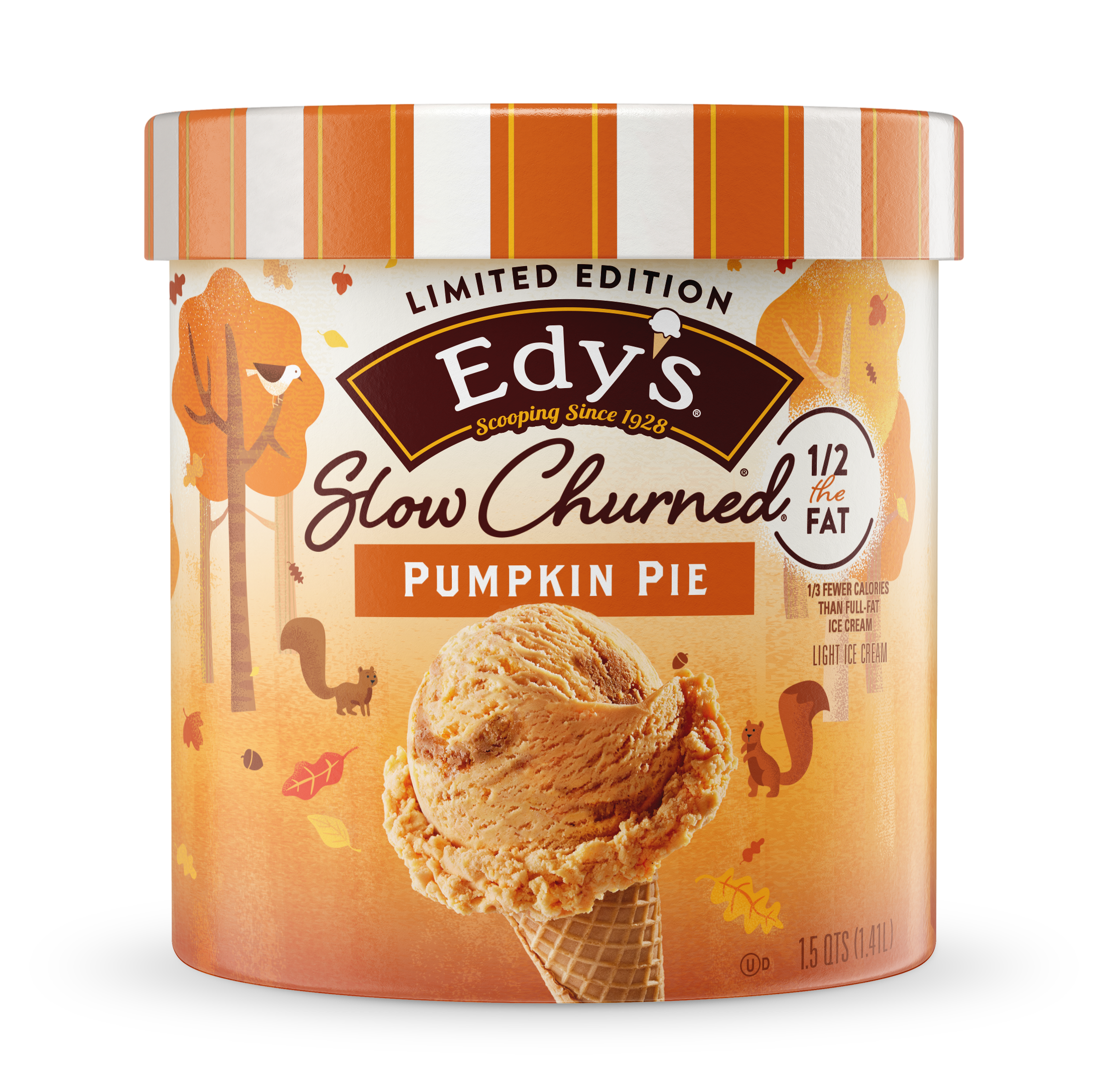 Carton of Edy's limited edition slow-churned pumpkin ice cream