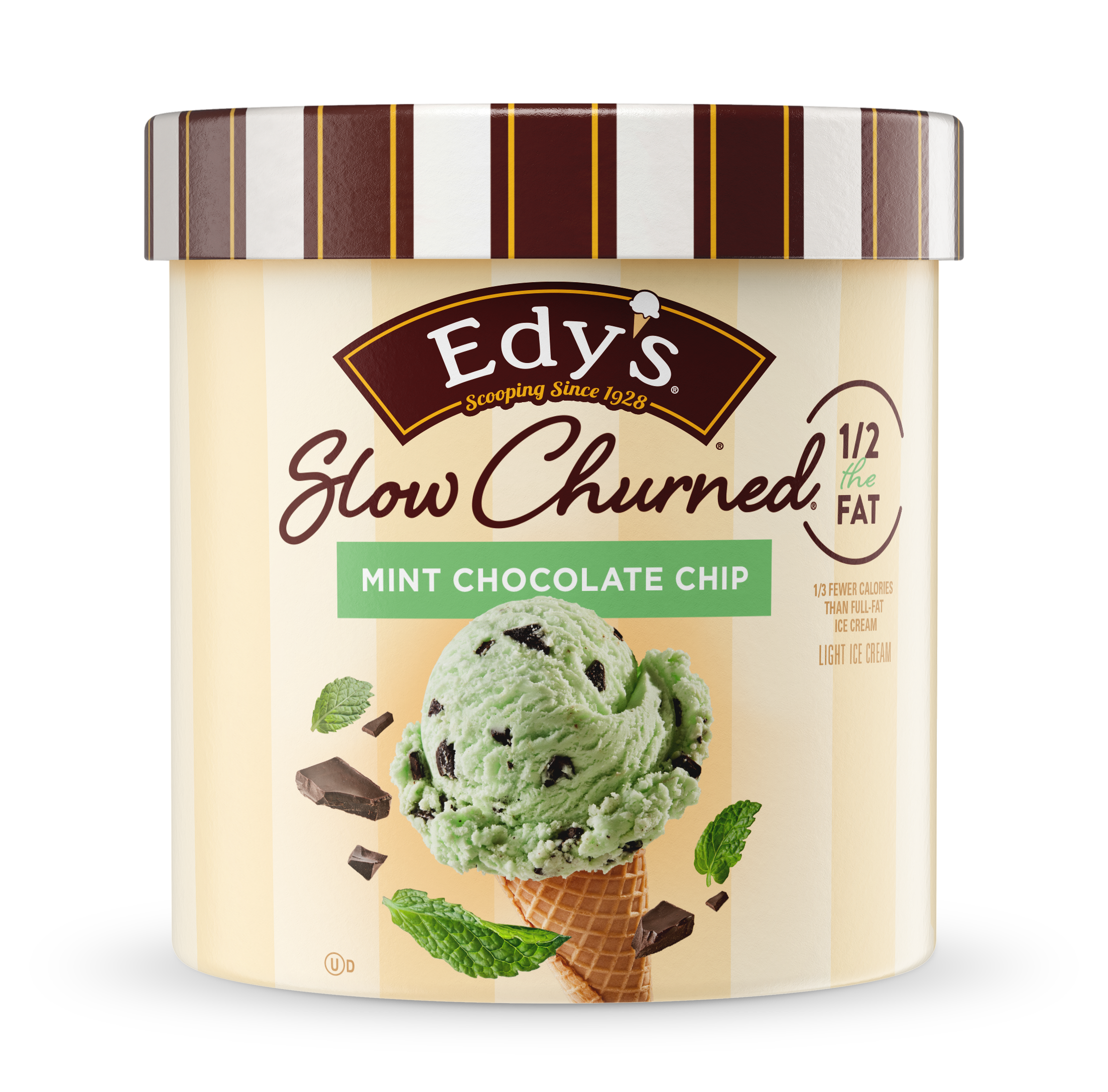 Carton of Edy's slow-churned mint chocolate chip ice cream