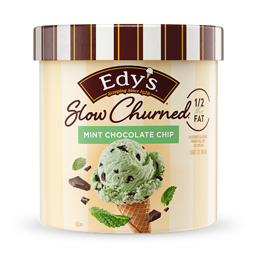 Carton of Edy's slow-churned mint chocolate chip ice cream