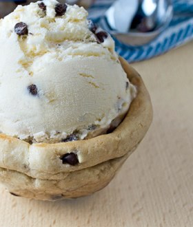 Chocolate chip cookie bowls with Edy's chocolate chip ice cream