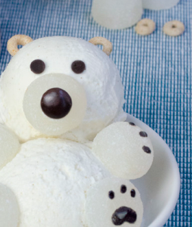 Bowl of Edy's ice cream decorated as polar bear