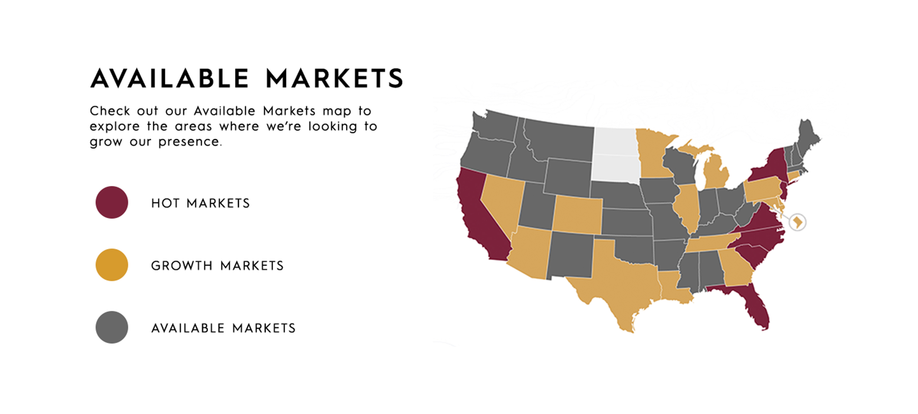 Haagen-Dazs map of us with available markets for franchise