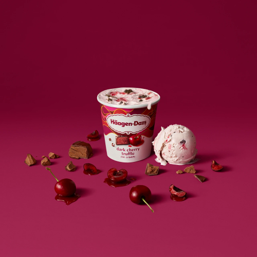 Ice Cream Dark Cherry Truffle Ice Cream Cherries on top? We prefer ours blended into a decadent ice cream, swirled with cherry ribbons, and paired with soft cocoa truffles. Now that's a reason to say pretty please.