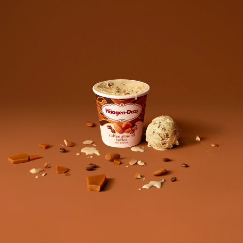 ICE CREAM Coffee Almond Toffee Ice Cream Brazilian coffee, buttery toffee, and California almonds. No, this isn't your new coffee order. This is your new favorite Häagen Dazs flavor.
