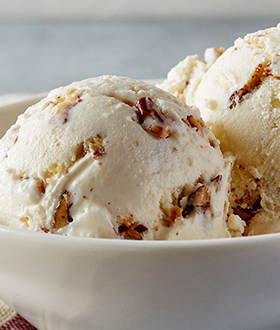 Pint of Haagen-Dazs butter pecan ice cream inside view