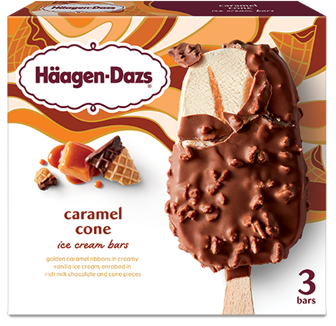 Box of Haagen-Dazs caramel cone ice cream bars