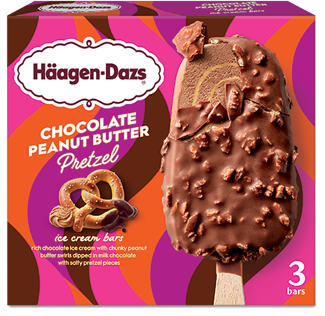 Box of Haagen-Dazs chocolate peanut butter pretzel ice cream bars