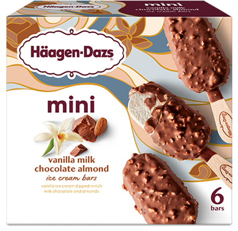 Box of Haagen-Dazs mini vanilla milk chocolate almond ice cream bars