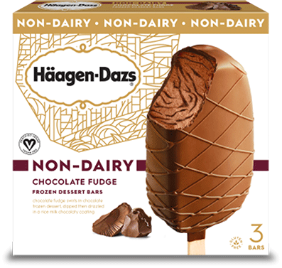 Haagen Dazs non dairy chocolate fudge ice cream bars in retail packaging.