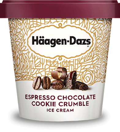 Pint of Haagen-Dazs espresso chocolate cookie crumble ice cream
