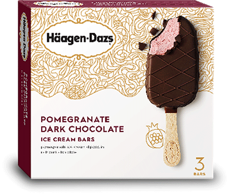 Box of Haagen-Dazs pomegranate dark chocolate ice cream bars