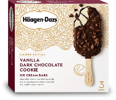 box of Haagen Dazs vanilla dark chocolate cookie ice cream bar