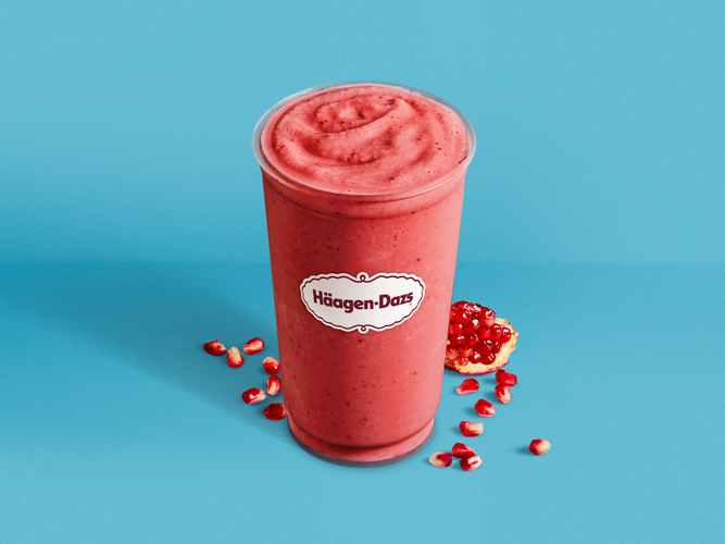 Pomegranate Berry Smoothie Strawberries with Raspberry Sorbet, and pomegranate juice.