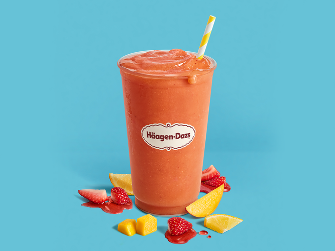 Strawberry Mango Frozen Lemonade Real Strawberry Sorbet and Mango Sorbet blended with lemonade.