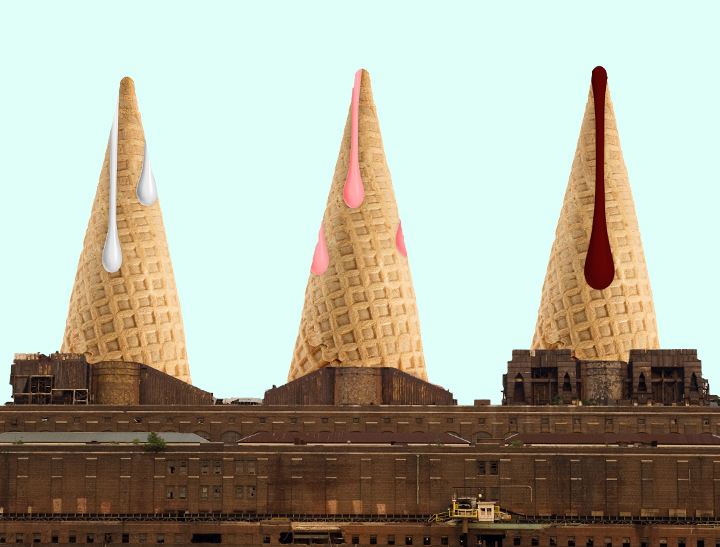 ice cream cones as chimney stacks
