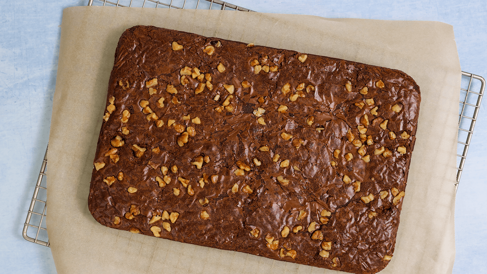 brownie on wire cooling rack