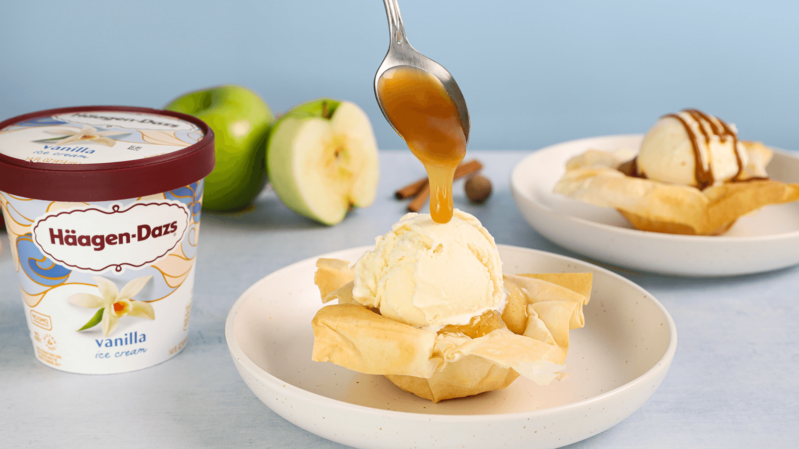 caramel spooned over apple blossom