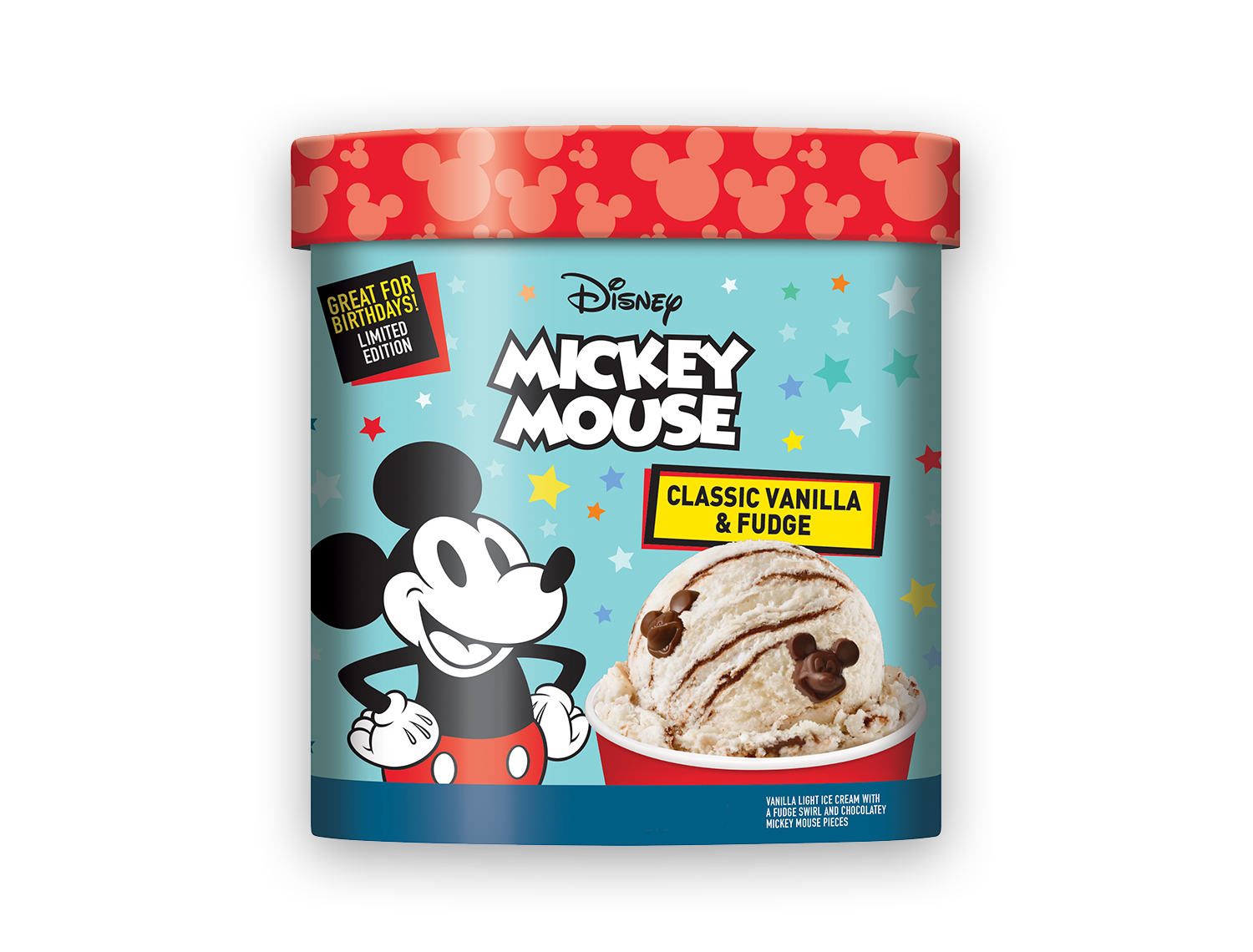 Carton of Disney Mickey mouse classic vanilla & fudge ice cream