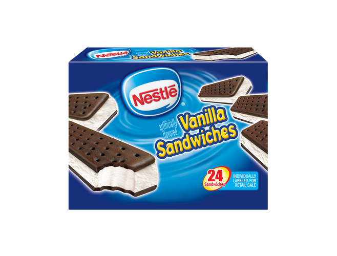 Box of 24 Nestle vanilla ice cream sandwiches