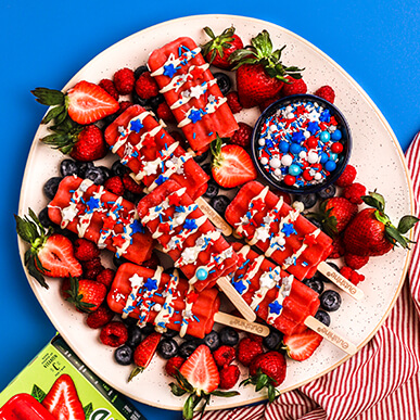 Outshine strawberry bars decorated with red white & blue
