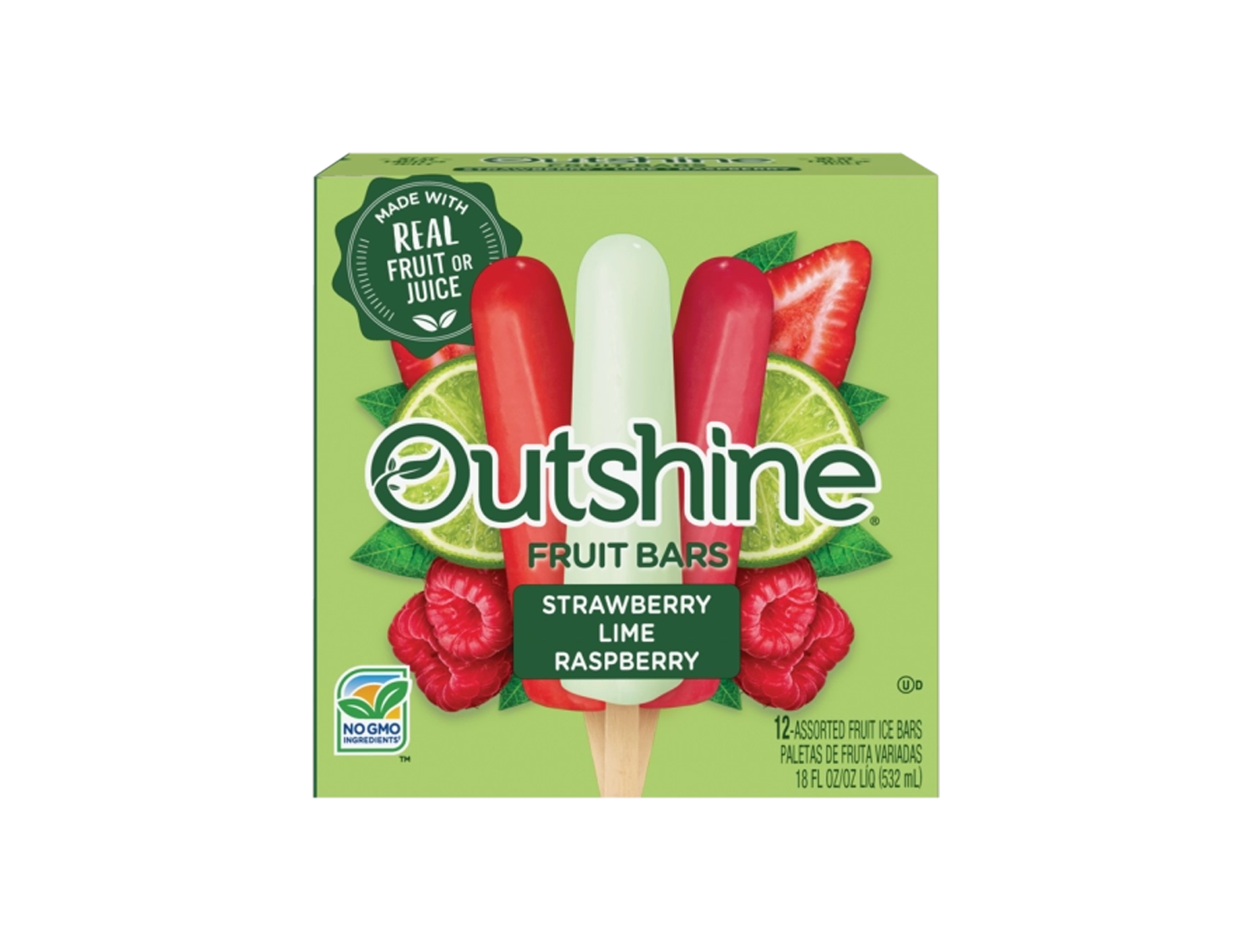 Box of Outshine strawberry, lime and raspberry fruit pops