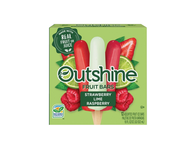 Box of Outshine strawberry, lime and raspberry fruit pops