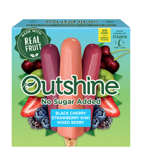 Box of Outshine no sugar added black cherry, strawberry kiwi & mix berry fruit bars