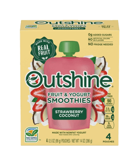 Box of Outshine strawberry coconut fruit & yogurt smoothies