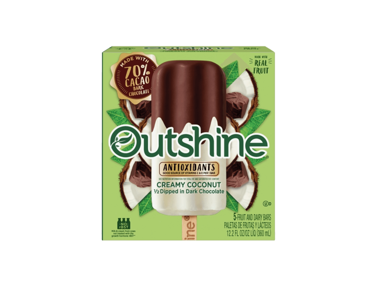 box of Outshine coconut dark chocolate half dipped fruit bars