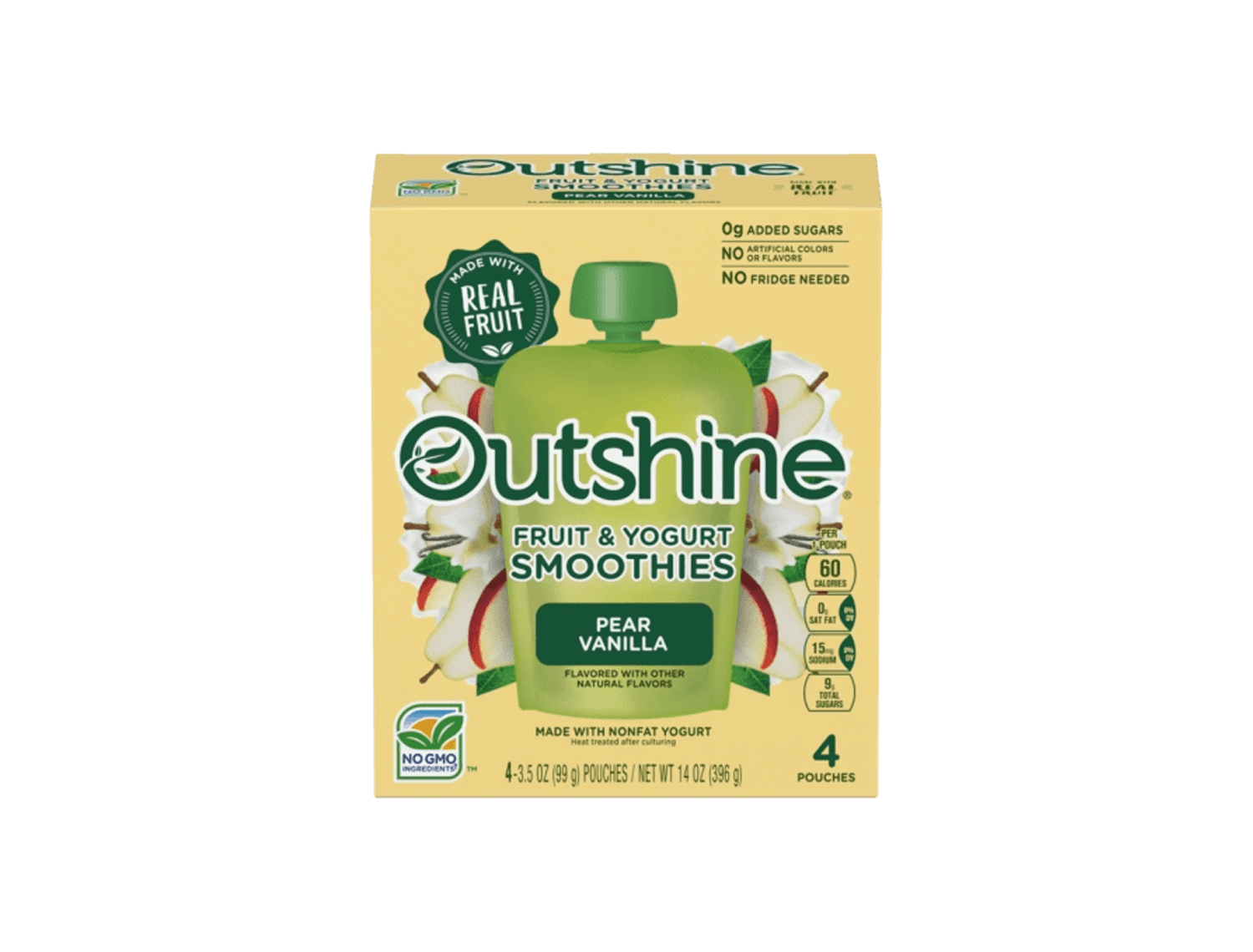 package of Outshine pear and vanilla smoothies