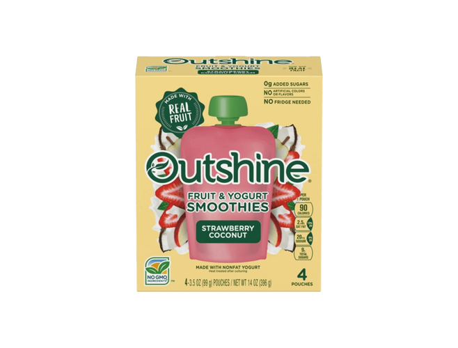 Box of Outshine strawberry coconut fruit & yogurt smoothies