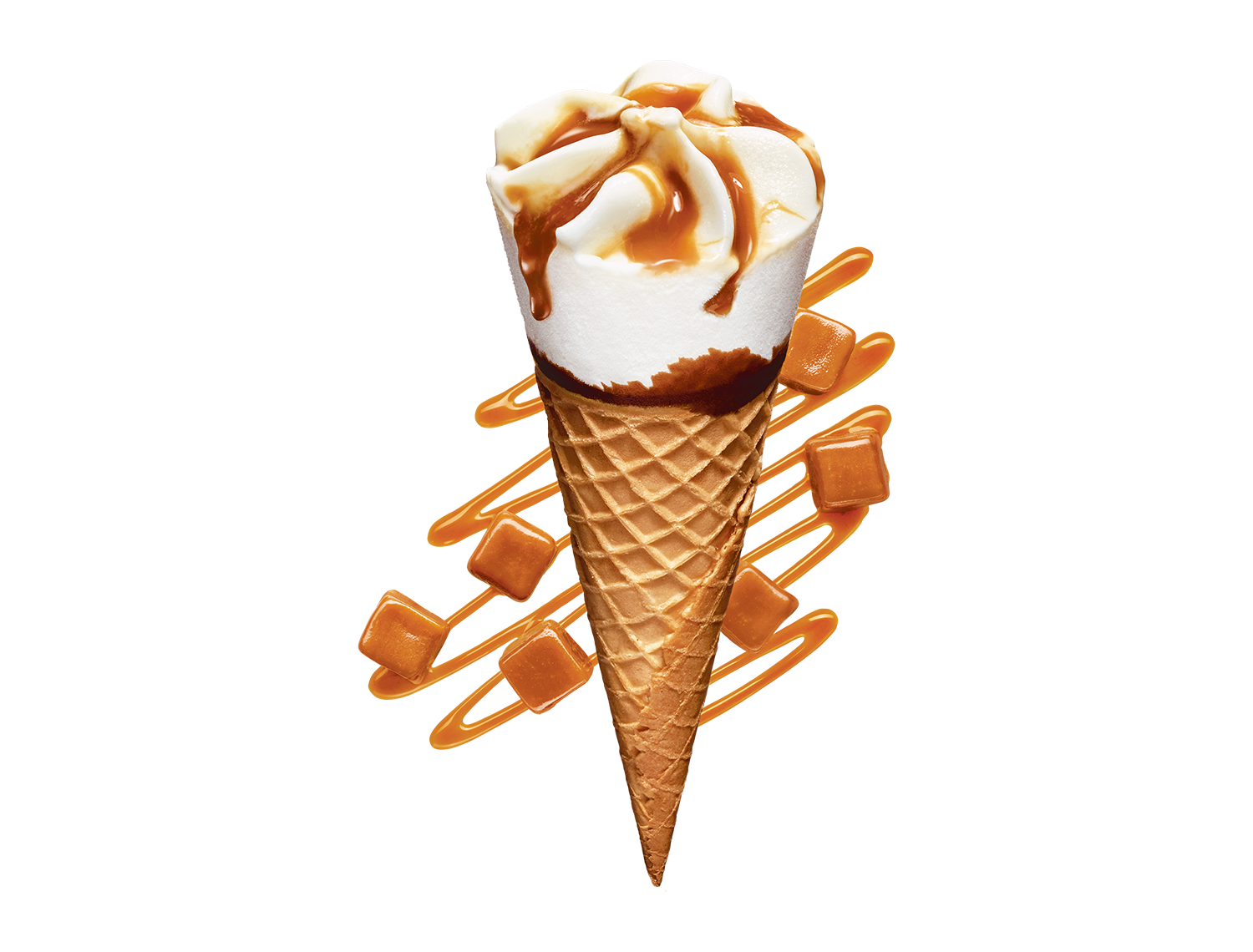 skinny cow next level vanilla and caramel ice cream cone with caramel pieces and syrup