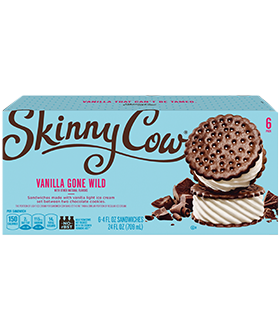 Box of Skinny Cow no sugar added light vanilla ice cream chocolate sandwiches