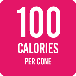 sign saying 100 calories per cone in white on a bright pink background
