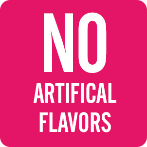 No artificial flavors in white on a bright pink background